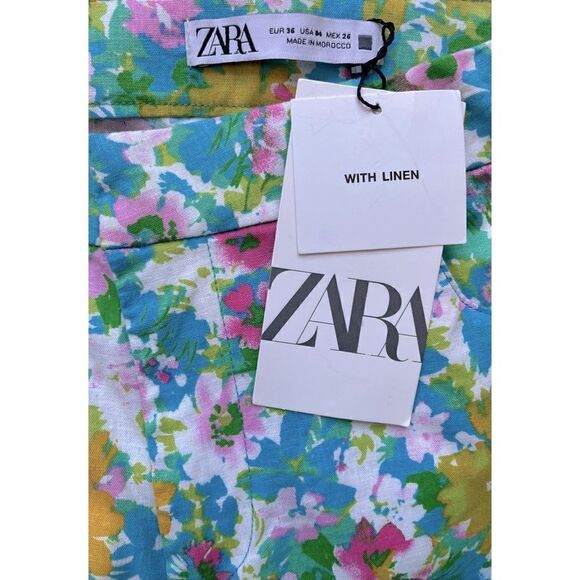 NWT Zara Floral Printed Linen Blend High Waisted Cropped Flare Trousers, Size 4 - Picture 12 of 16